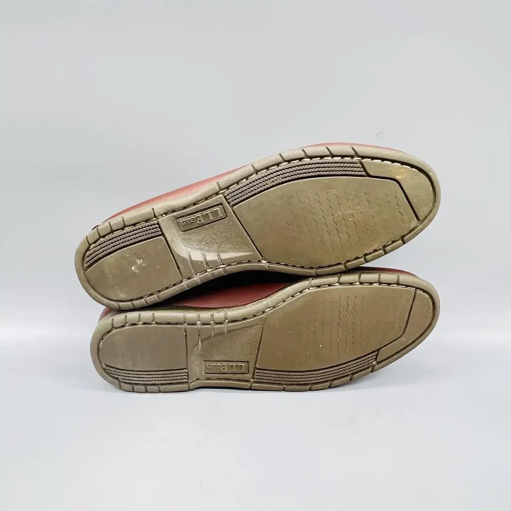 LL Bean Shoes Mens 7.5 Brown Leather Boat Moc Toe Vintage Casual Nautical
